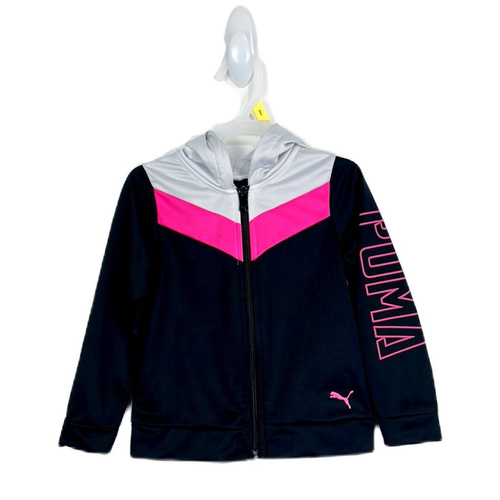 Puma Sweater Toddler 2T Kids Hoodie Black Pink Full Zip Front Activewear…